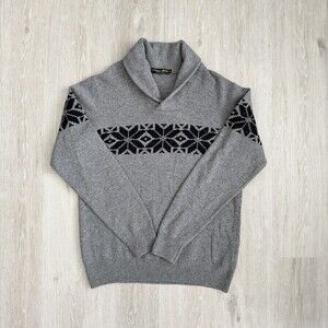 Daniele Blasi Sweater ITALY Wool Blend Men's XL Grey Fair Isle Knit EUC